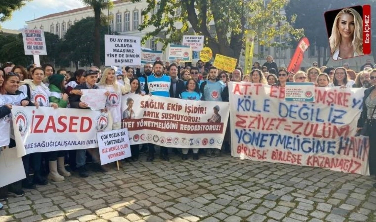 İzmir’de ebe ve hemşireler, Aile Hekimliği Sözleşme ve Ödeme Yönetmeliği’ne tepki gösterdi