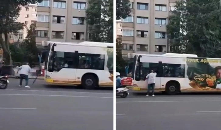 Kadıköy'de hareketli anlar: Önce şoförle tartıştı, sonra İETT otobüsünün sileceklerini kırdı!