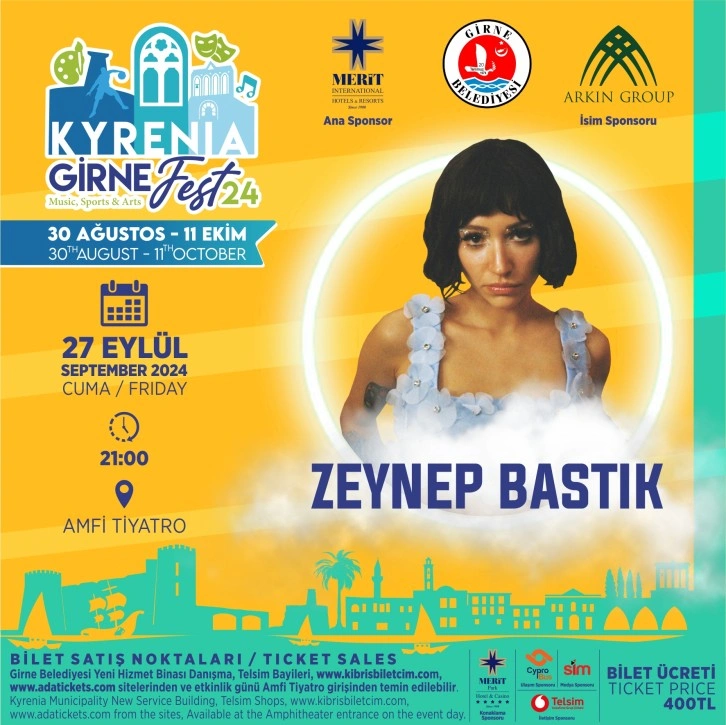 “Girne Arkın Group Fest24” kapsamında bu akşam Zeynep Bastık konseri var…