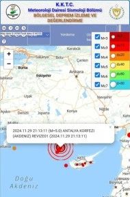 Meteoroloji Dairesi depremin Antalya Körfezinde 5.0 büyüklüğünde olduğunu açıkladı